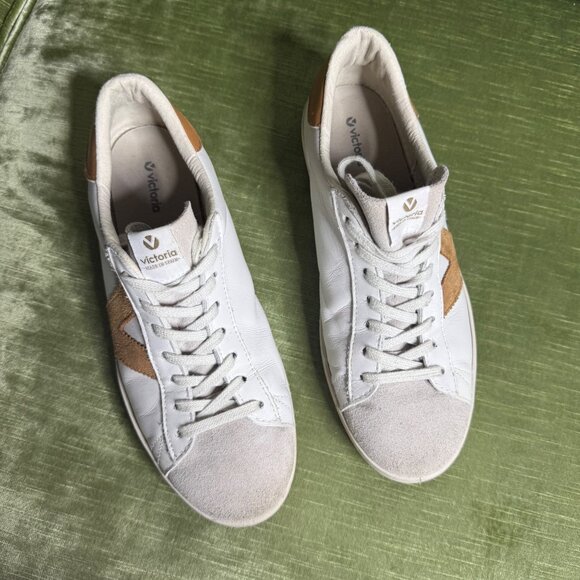 Victoria Berlin Womens White & Tan Leather Sneakers Size 40 US Size 9 Lace-up - Picture 3 of 9